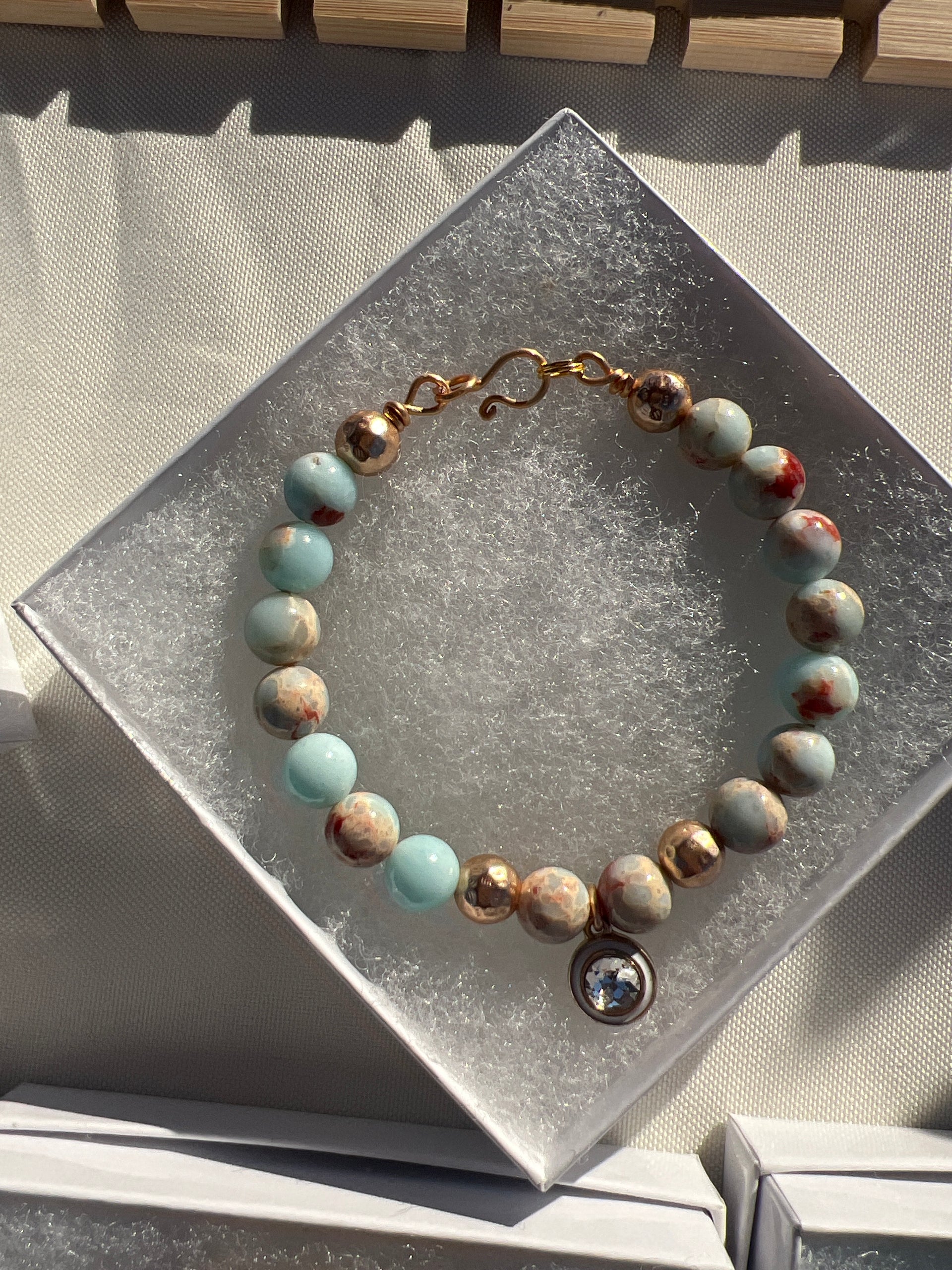 Handcrafted blue jasper bracelet with pendant