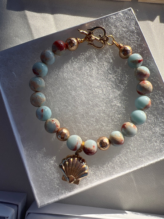 Handcrafted blue jasper bracelet with pendant
