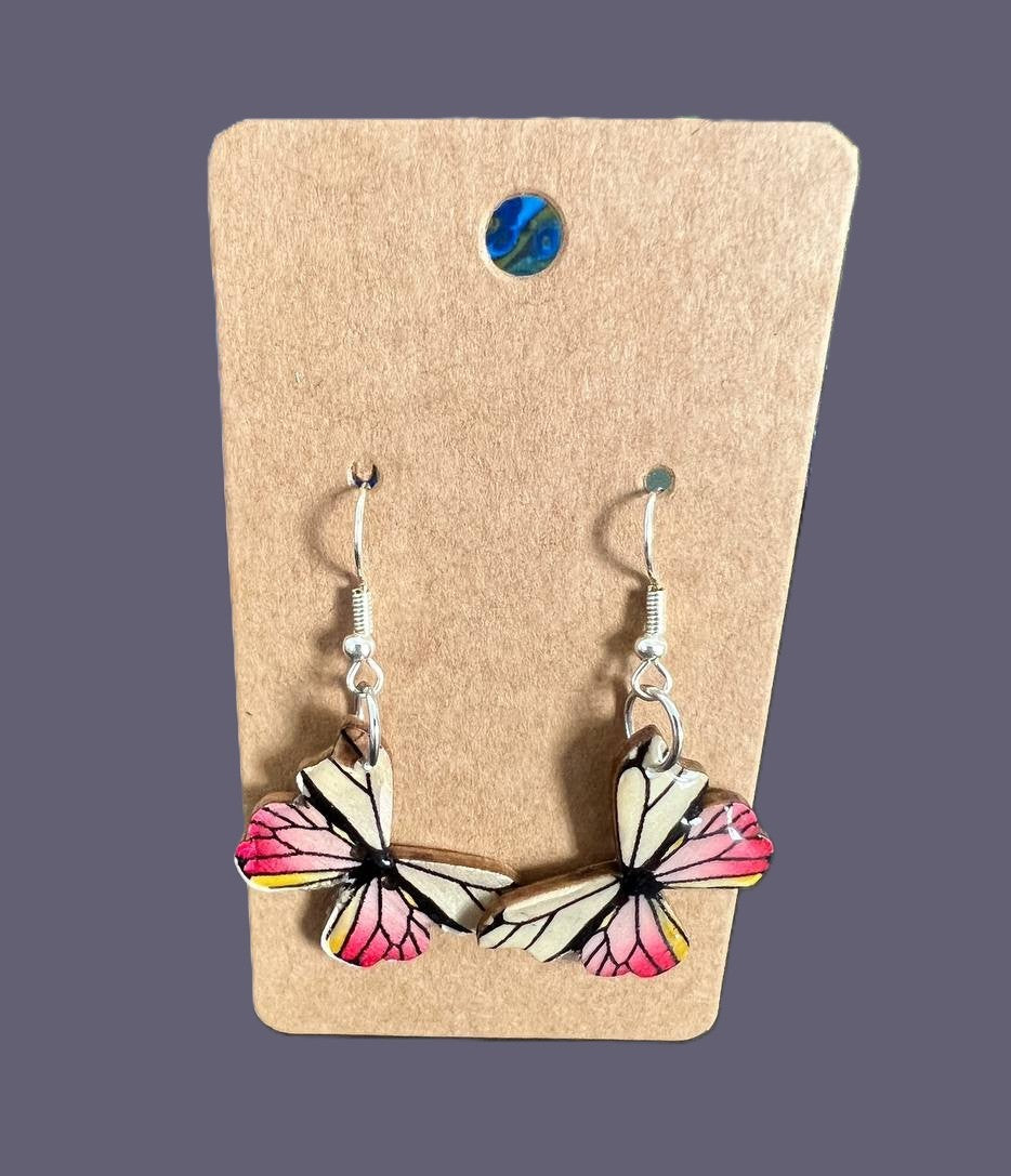 Handcrafted Pink Butterfly Earrings, Silver
