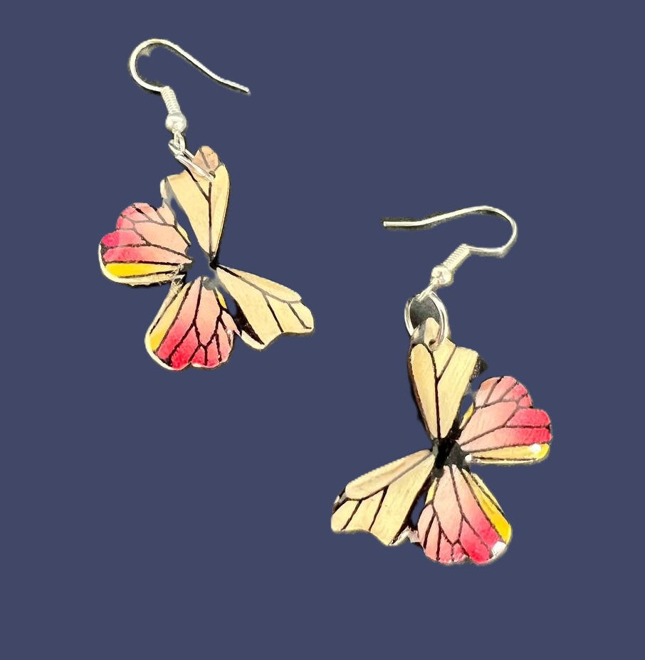 Handcrafted Pink Butterfly Earrings, Silver