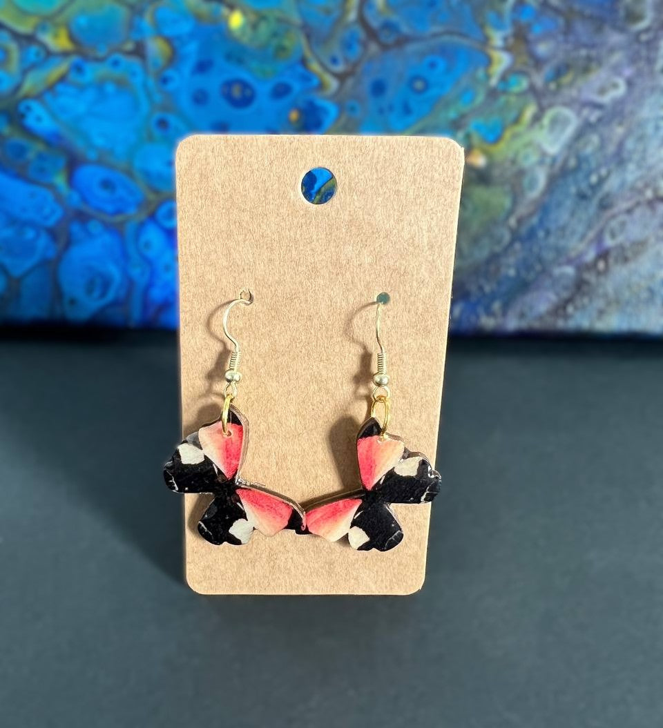 Handcrafted Pink & Black Butterfly Earrings