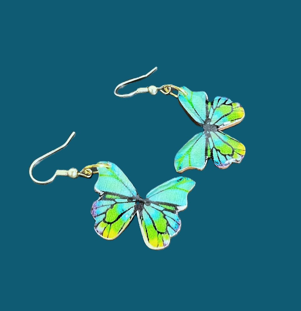 Handcrafted turquoise-green Butterfly Earrings