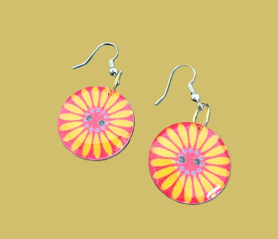 Handcrafted Floral Button Earrings, silver