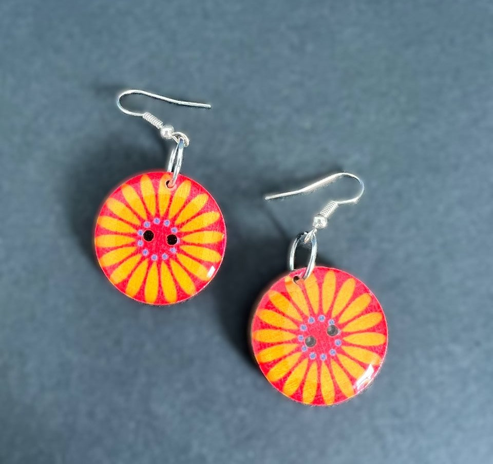 Handcrafted Floral Button Earrings, silver