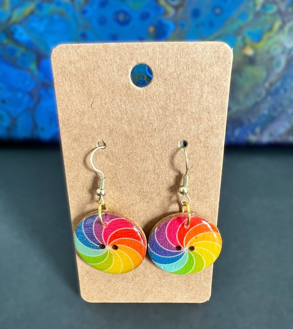 Handcrafted Rainbow Button Earrings, silver
