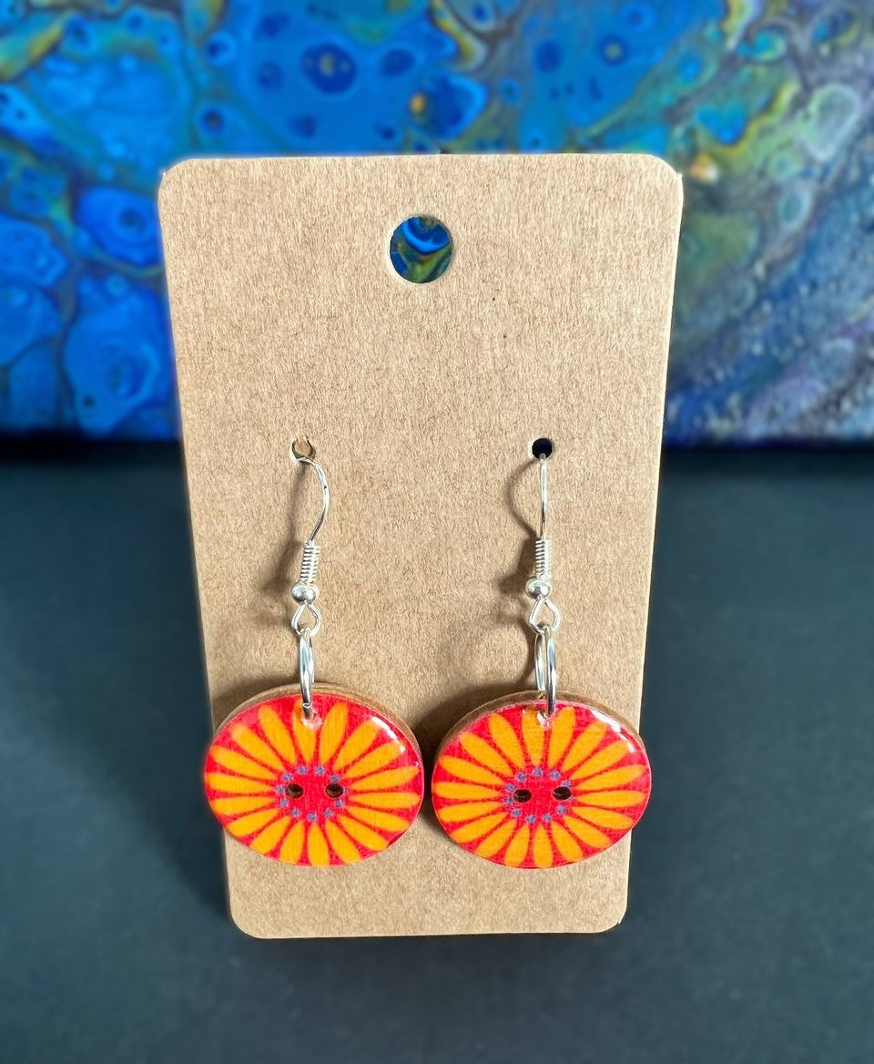 Handcrafted Floral Button Earrings, silver