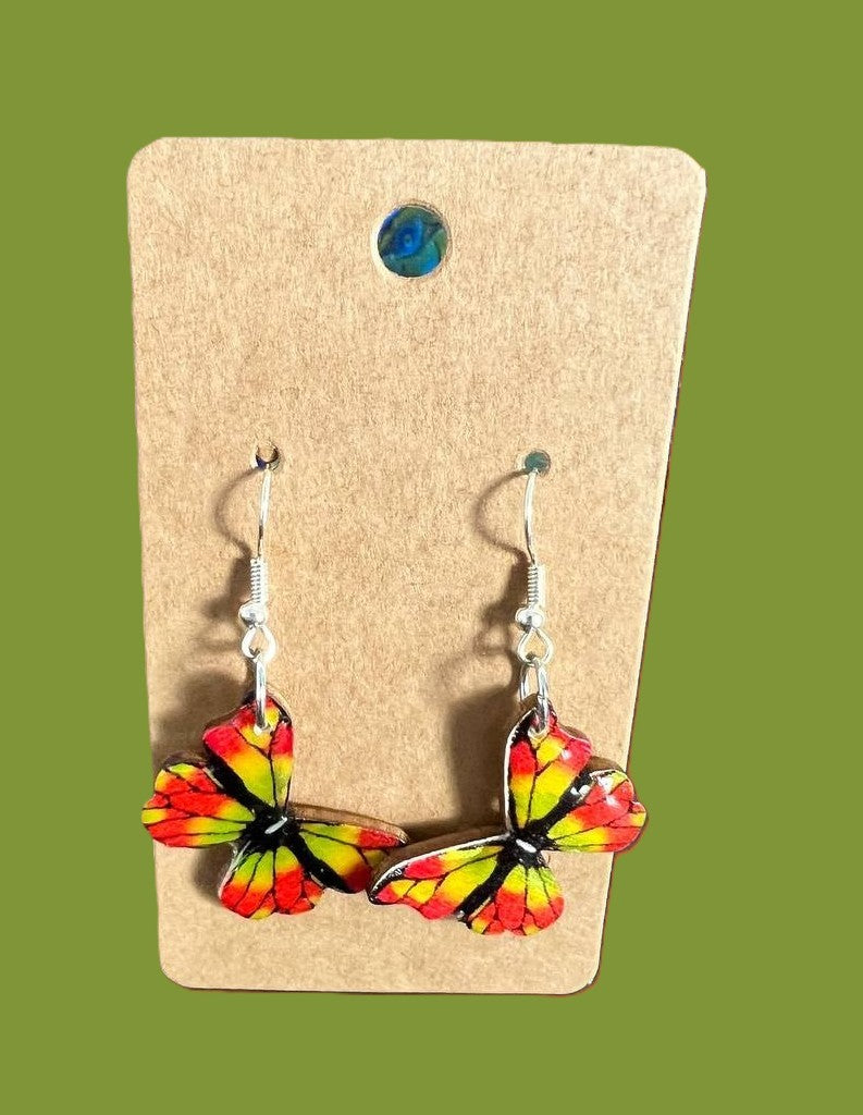 Handcrafted Orange & Yellow Butterfly Earrings, Silver