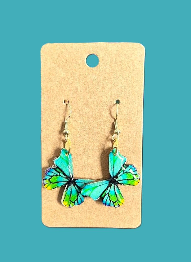 Handcrafted turquoise-green Butterfly Earrings