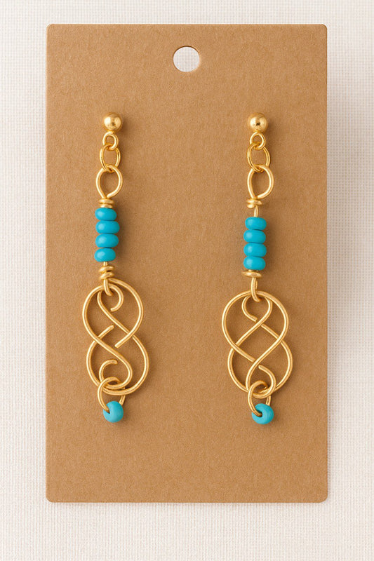 Golden Turquoise Infinity Earrings, One of a kind