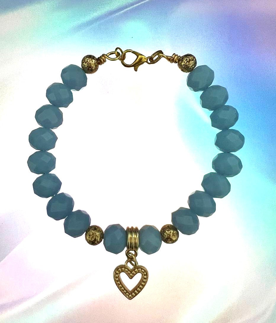Skybound – Periwinkle Crystal Bracelet with Gold Heart Charm