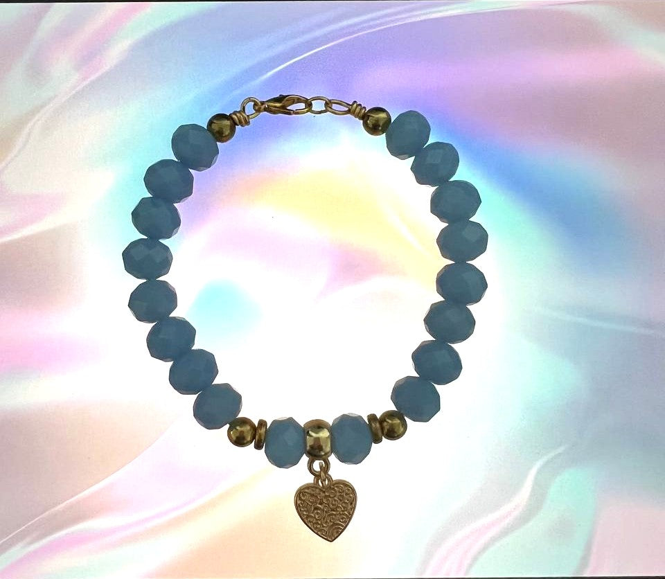 Skybound – Periwinkle Crystal Bracelet with Gold Heart Charm