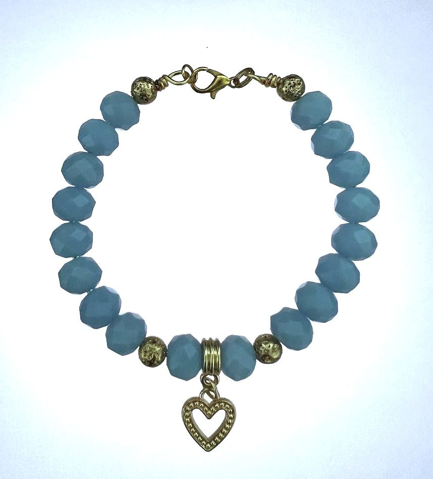 Skybound – Periwinkle Crystal Bracelet with Gold Heart Charm