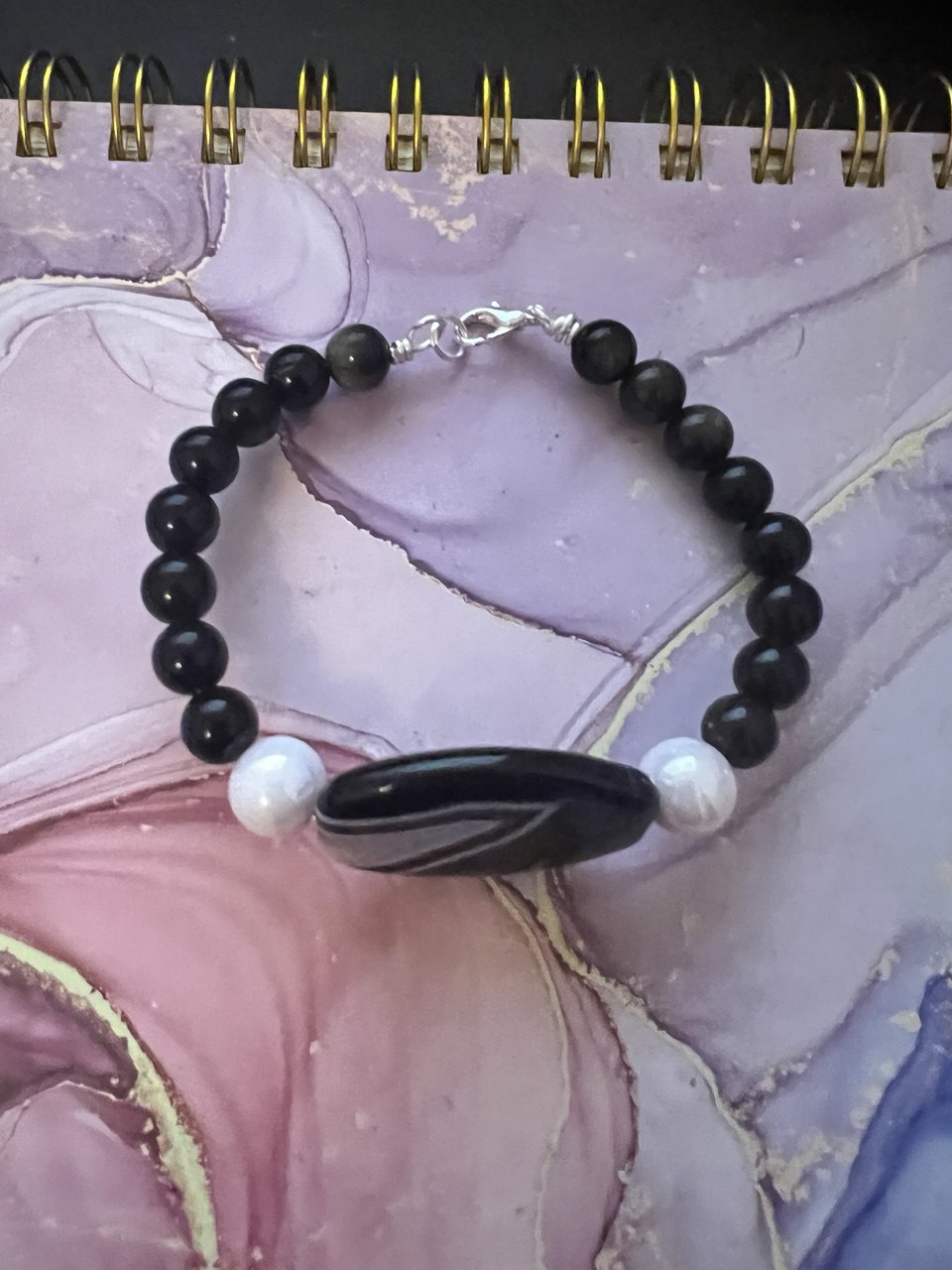 Natural stone Bracelets  with Black stone accent