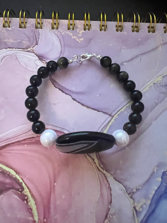 Natural stone Bracelets  with Black stone accent