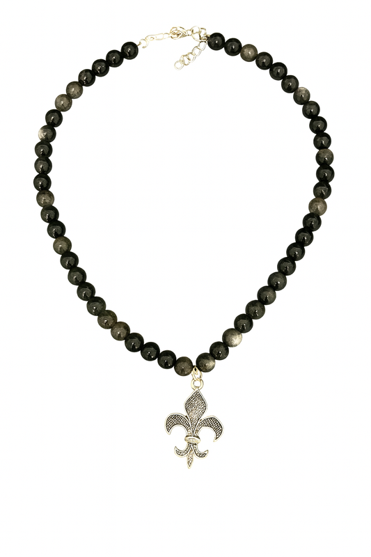 Handmade black natural Obsidian necklace