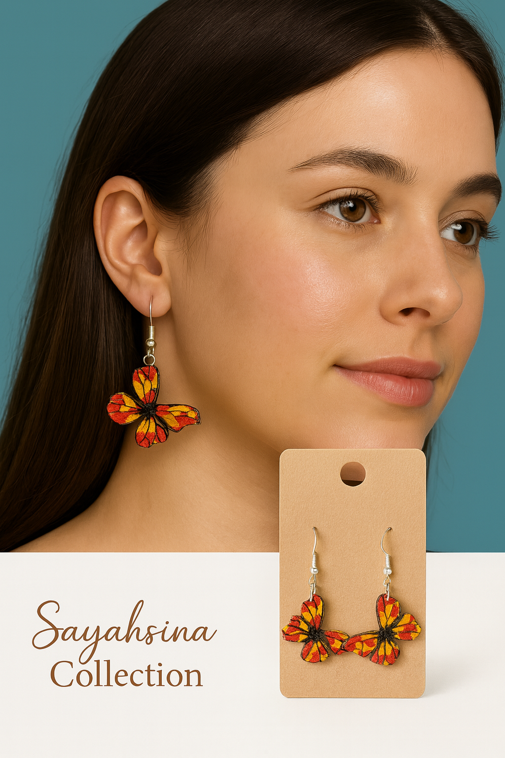 Handcrafted Orange & Yellow Butterfly Earrings, Silver
