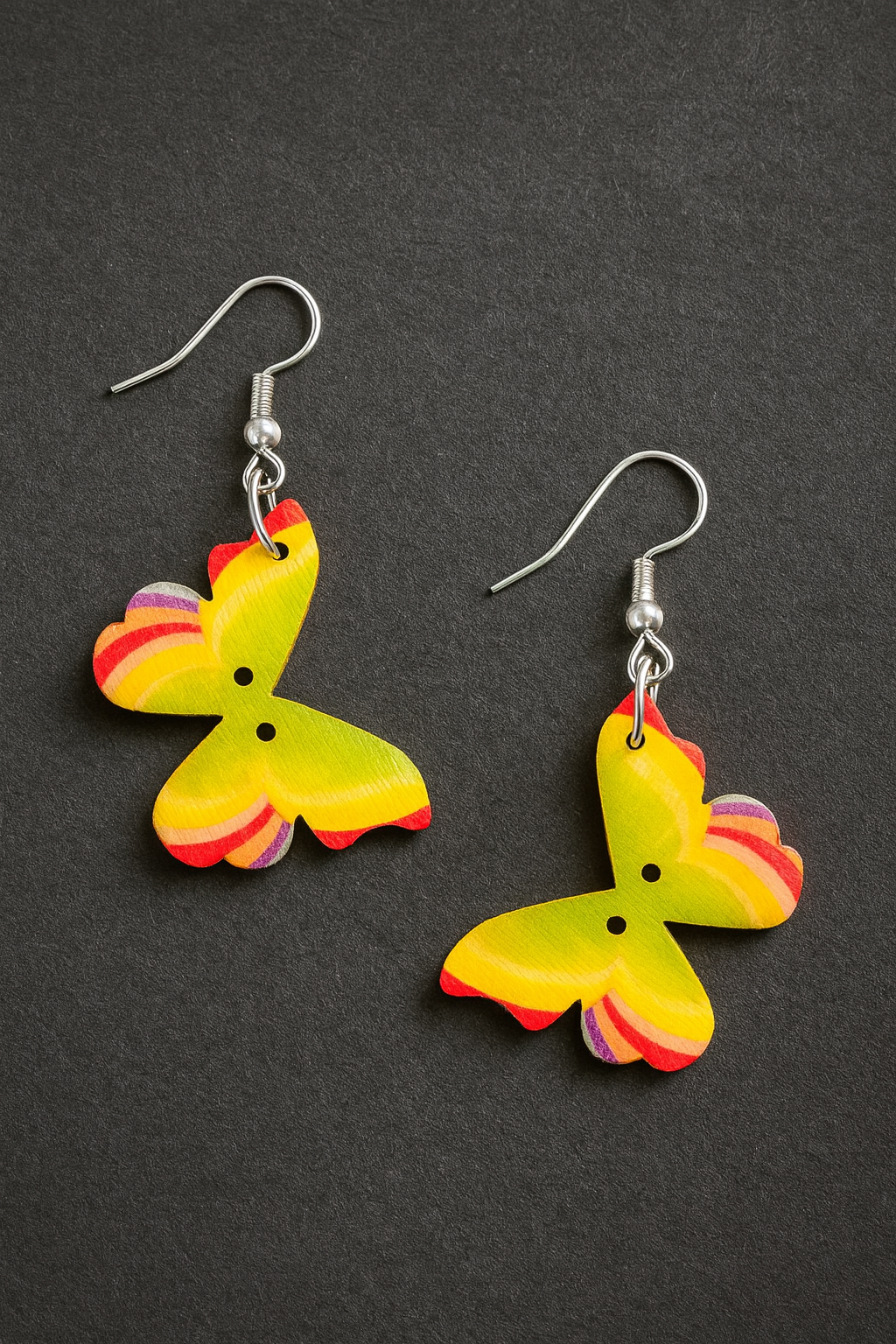 Handcrafted Rainbow Butterfly Earrings, Silver