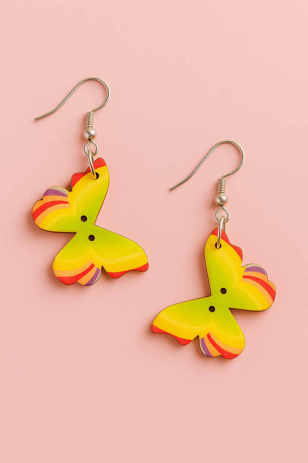 Handcrafted Rainbow Butterfly Earrings, Silver