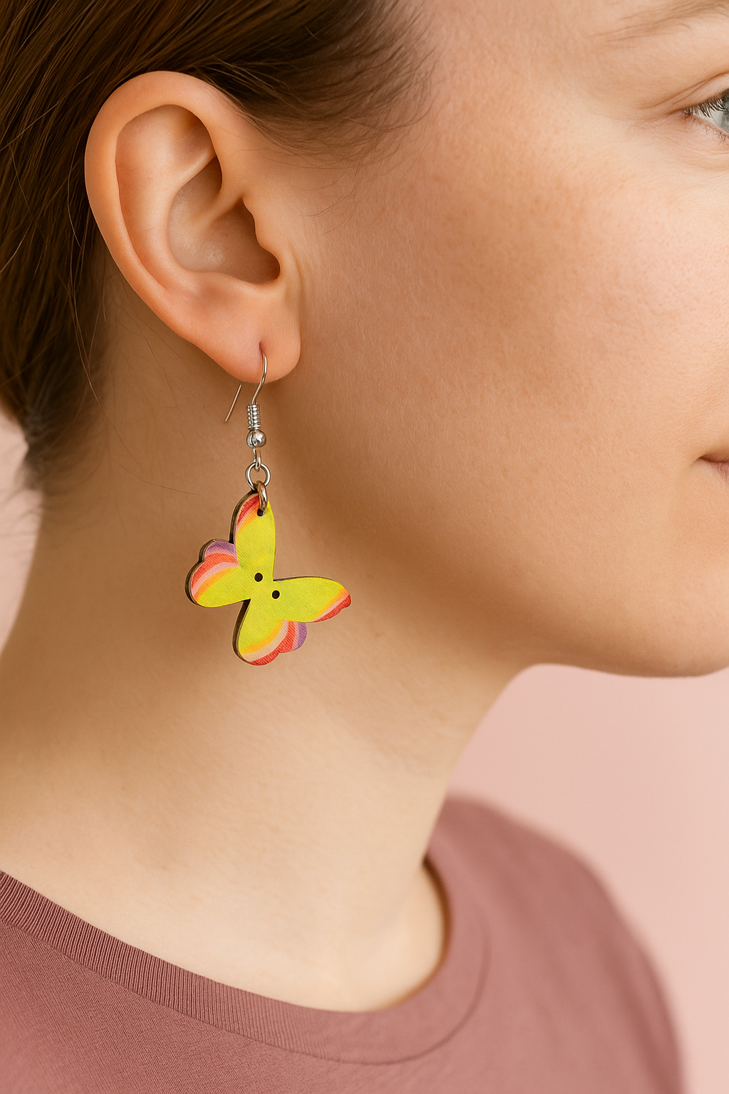Handcrafted Rainbow Butterfly Earrings, Silver