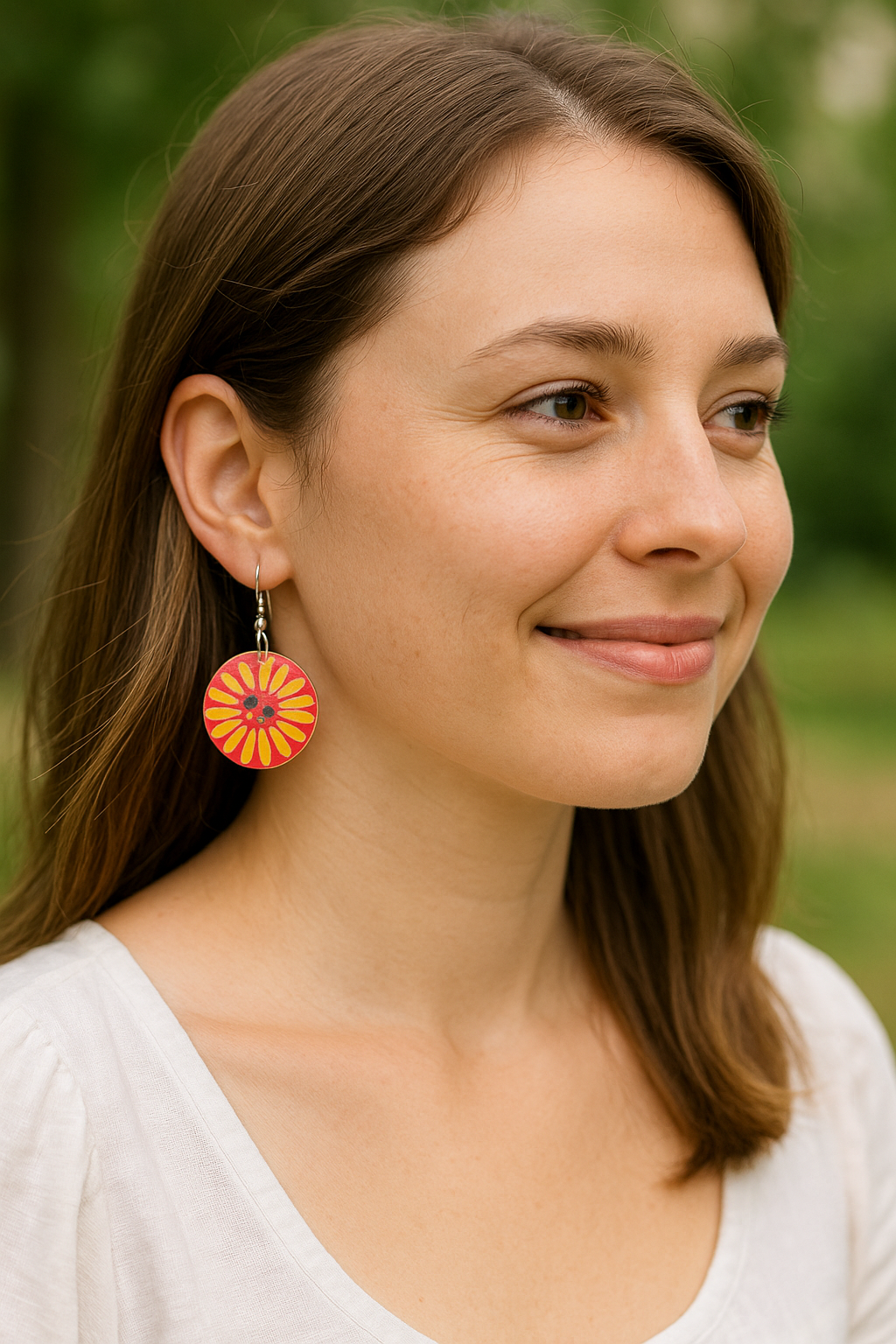 Handcrafted Floral Button Earrings, silver