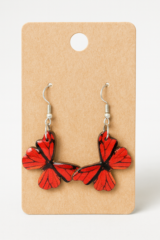 Handcrafted Red Butterfly Earrings, Silver