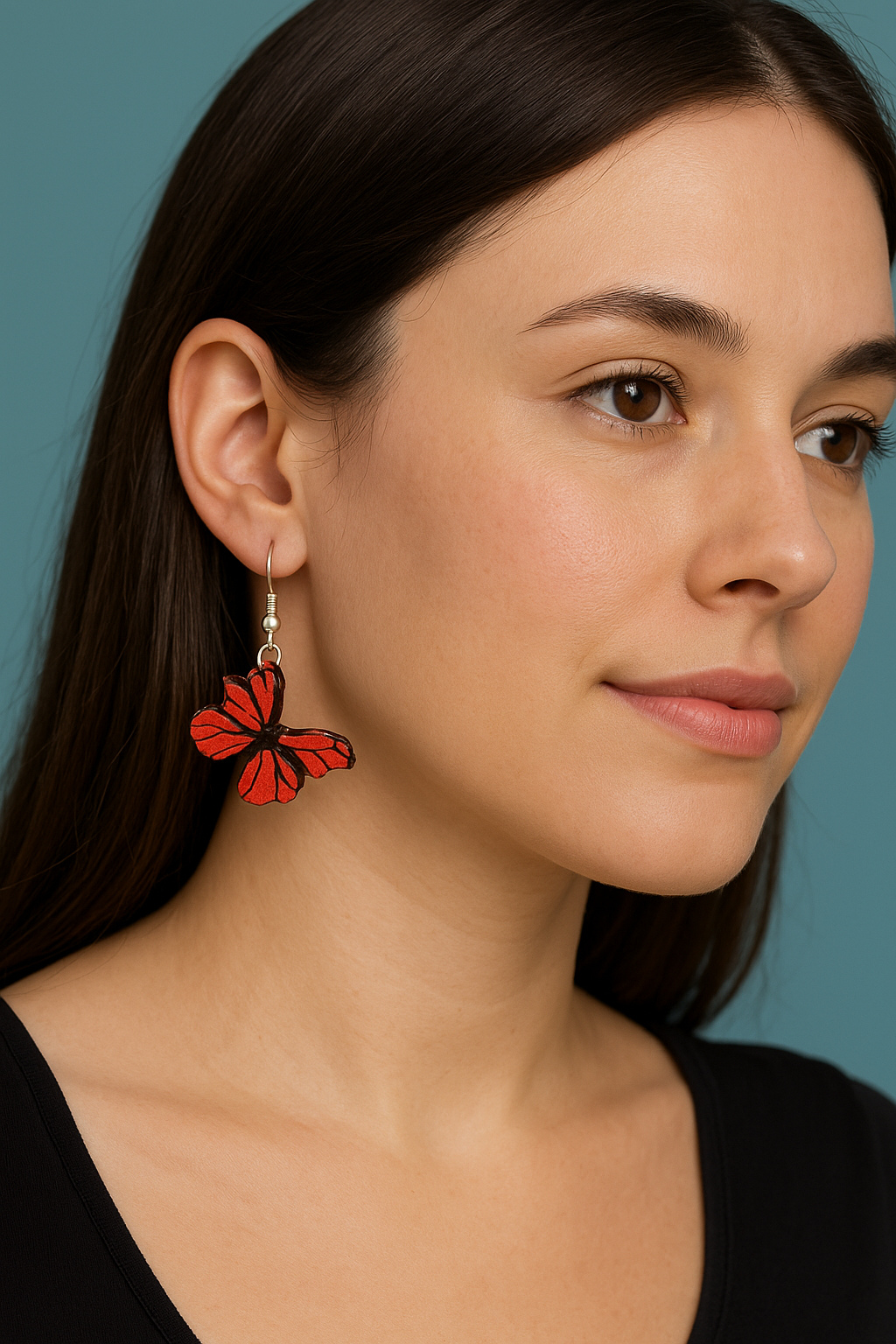 Handcrafted Red Butterfly Earrings, Silver