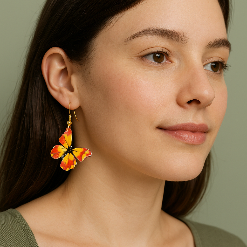 Handcrafted Orange & Yellow Butterfly Earrings