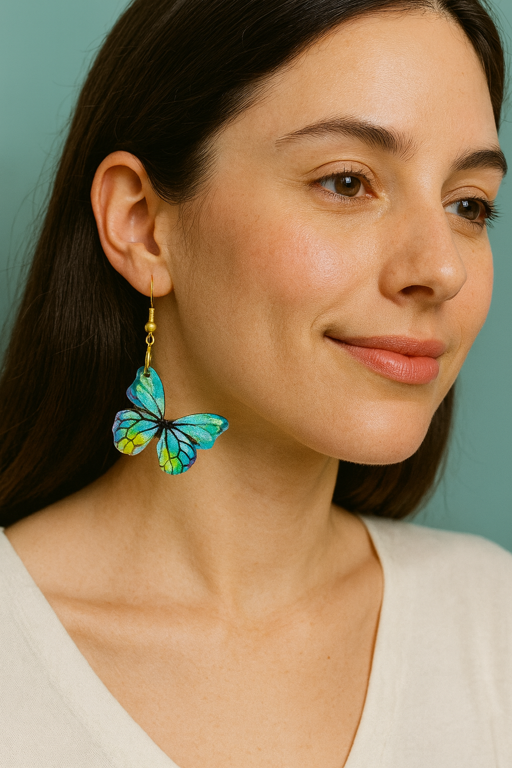 Handcrafted turquoise-green Butterfly Earrings