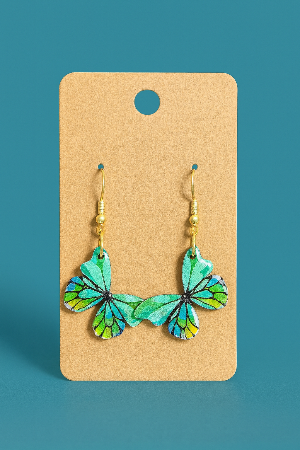 Handcrafted turquoise-green Butterfly Earrings