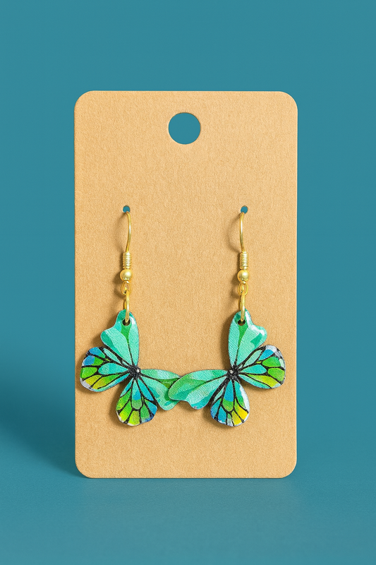 Handcrafted turquoise-green Butterfly Earrings