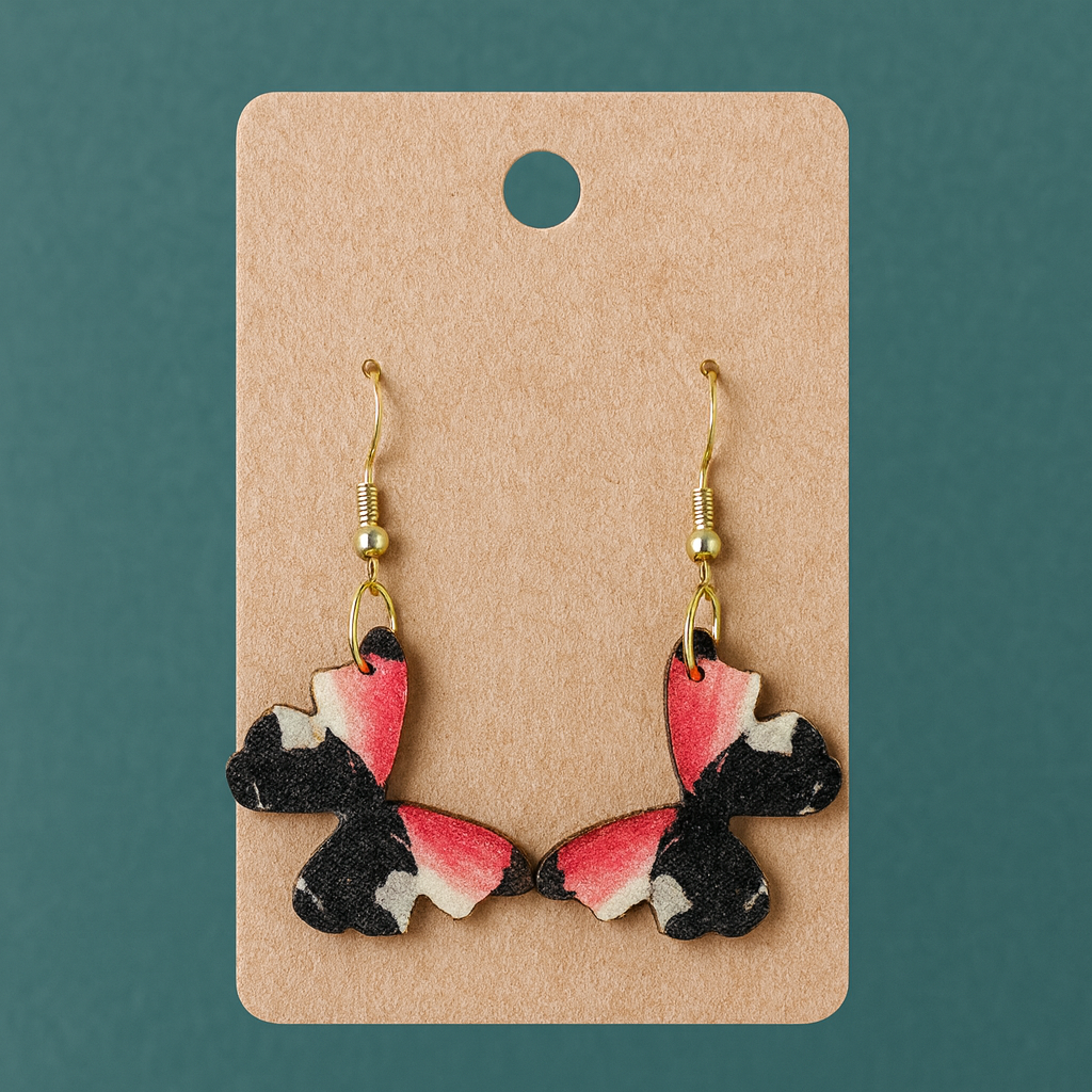Handcrafted Pink & Black Butterfly Earrings
