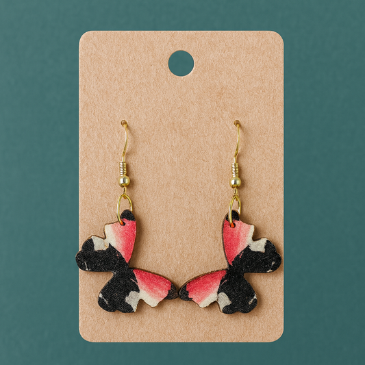 Handcrafted Pink & Black Butterfly Earrings