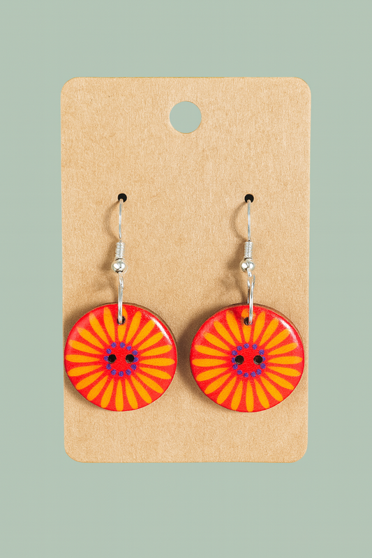 Handcrafted Floral Button Earrings, silver