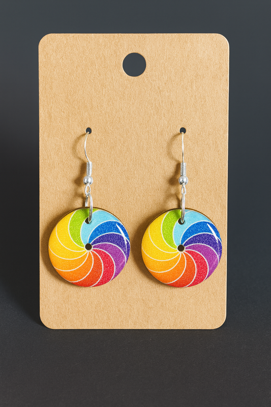 Handcrafted Rainbow Button Earrings, silver