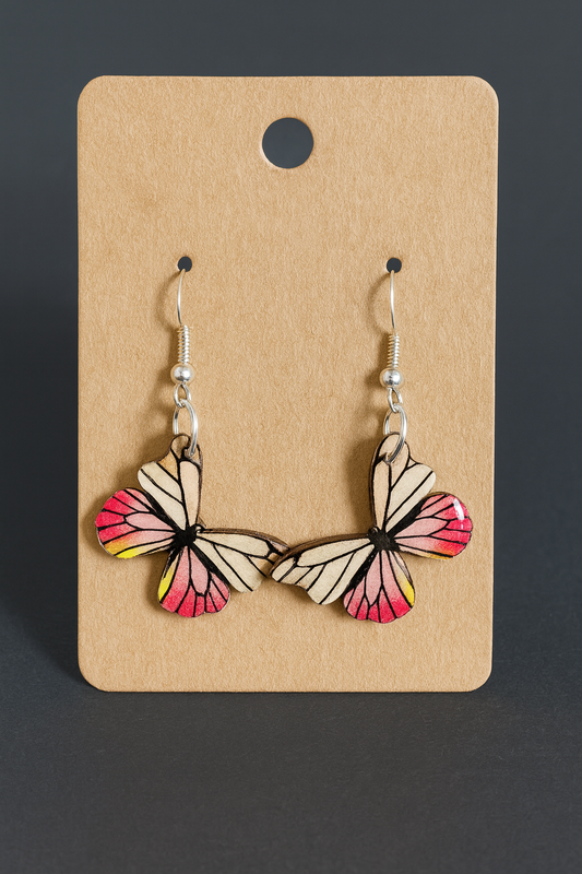 Handcrafted Pink Butterfly Earrings, Silver