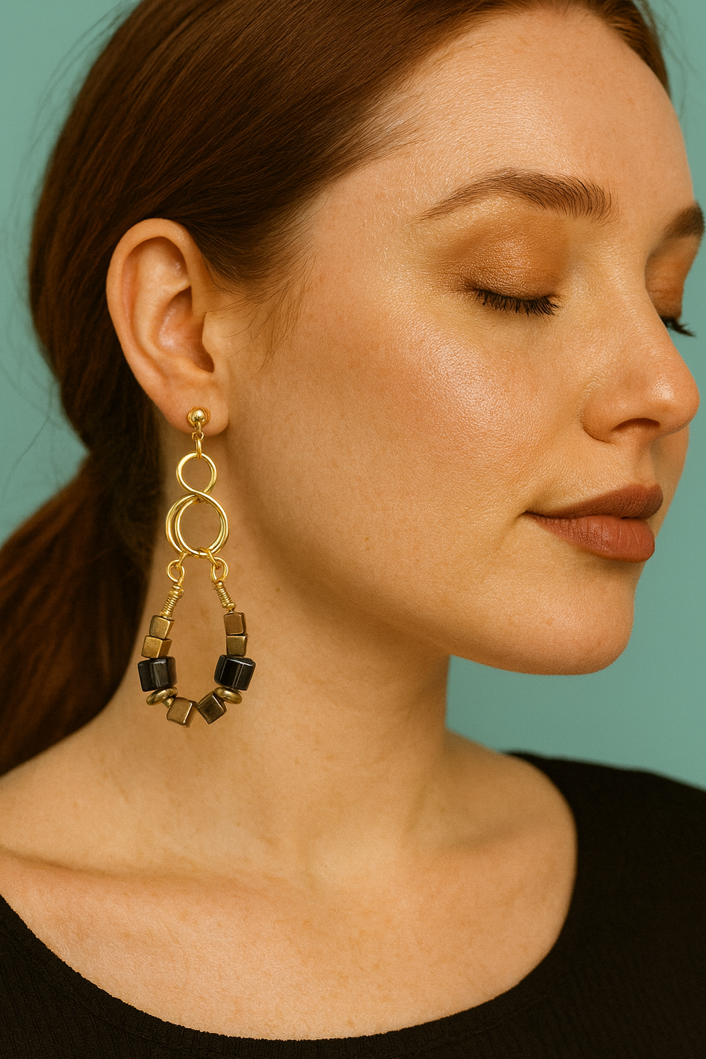 Handcrafted Midnight Spiral Loop Earrings, One of a kind