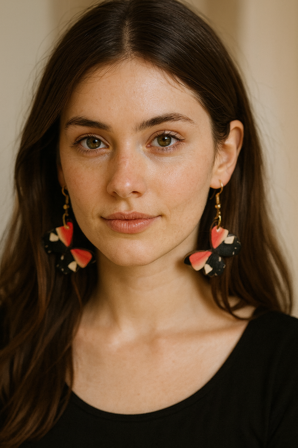 Handcrafted Pink & Black Butterfly Earrings