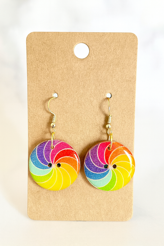 Handcrafted Rainbow Button Earrings, silver