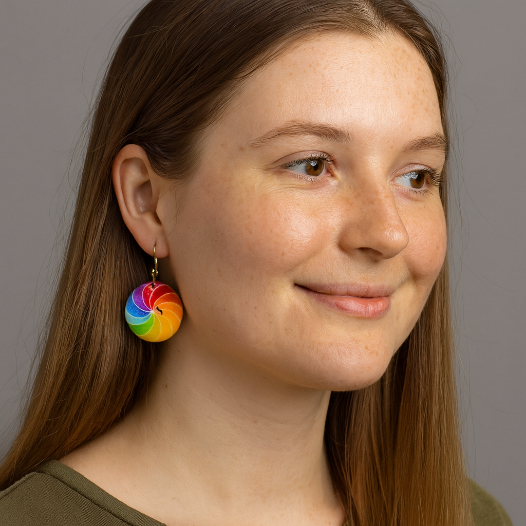 Handcrafted Rainbow Button Earrings, silver