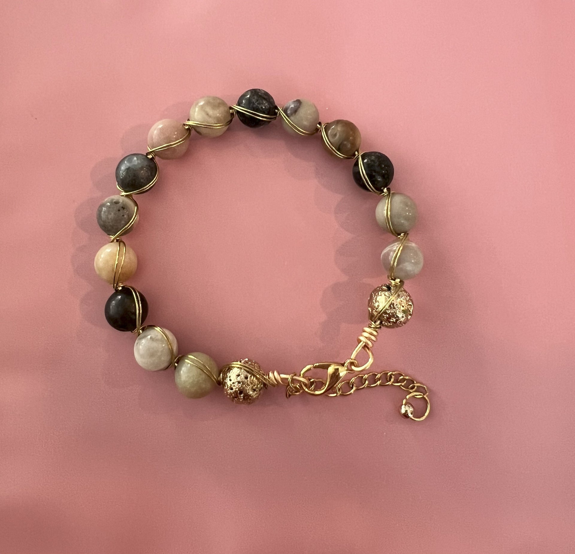 "Calm Currents" – Wire-Wrapped Amazonite Bracelet with Gold Accents