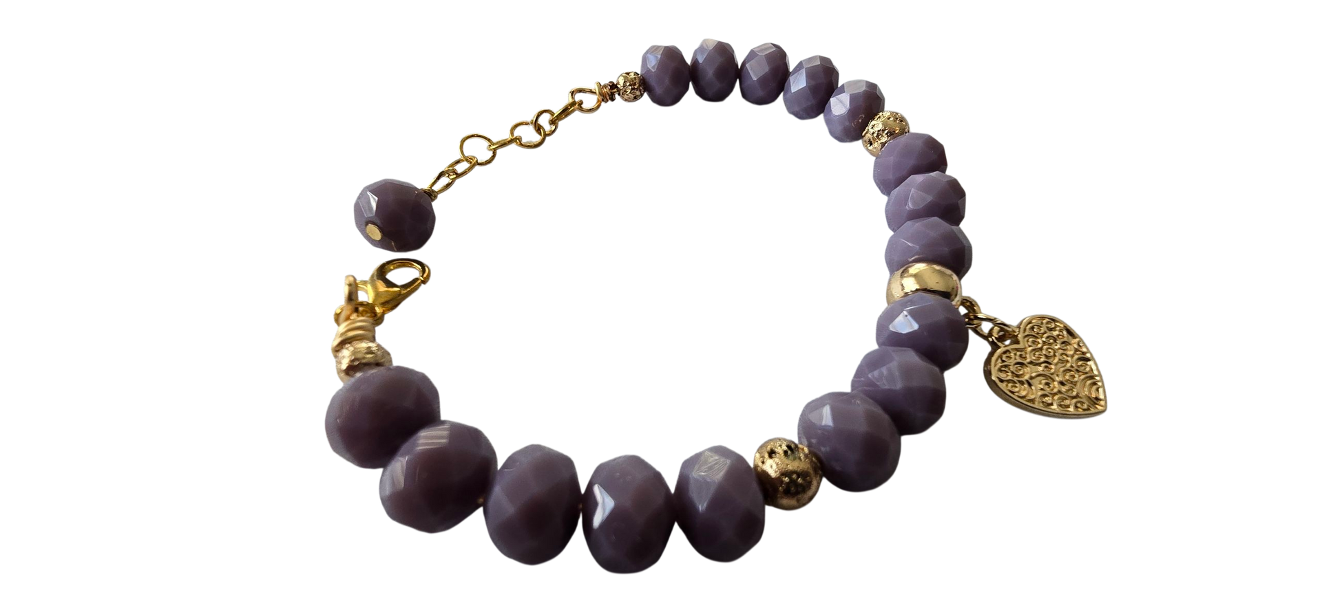 Golden Heart Lavender Charm Bracelet