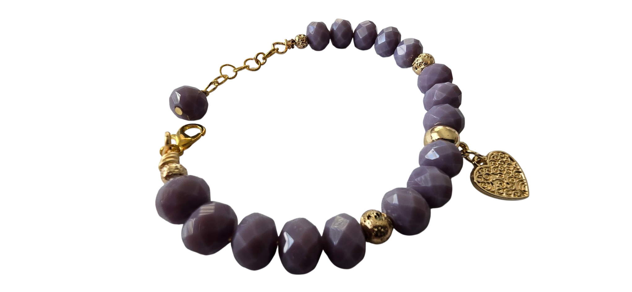 Golden Heart Lavender Charm Bracelet