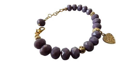 Golden Heart Lavender Charm Bracelet