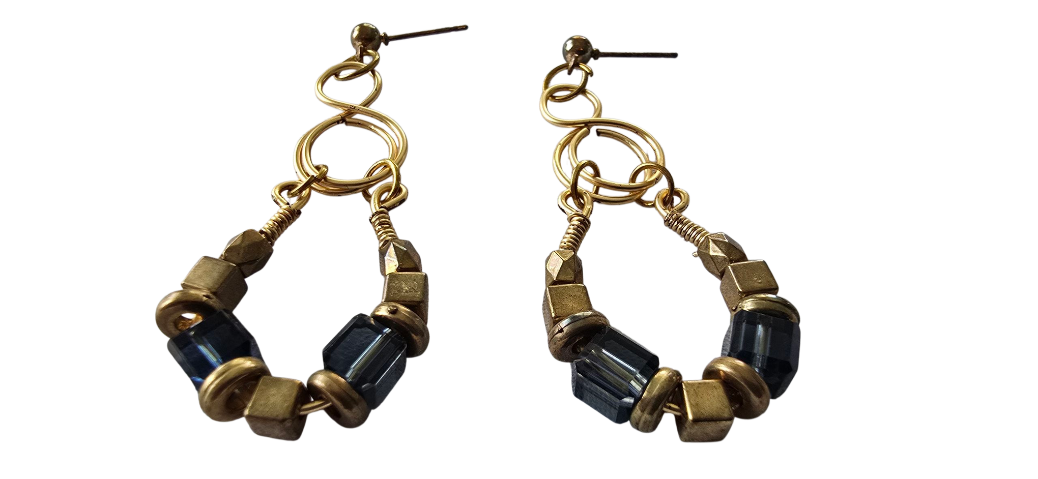 Handcrafted Midnight Spiral Loop Earrings, One of a kind