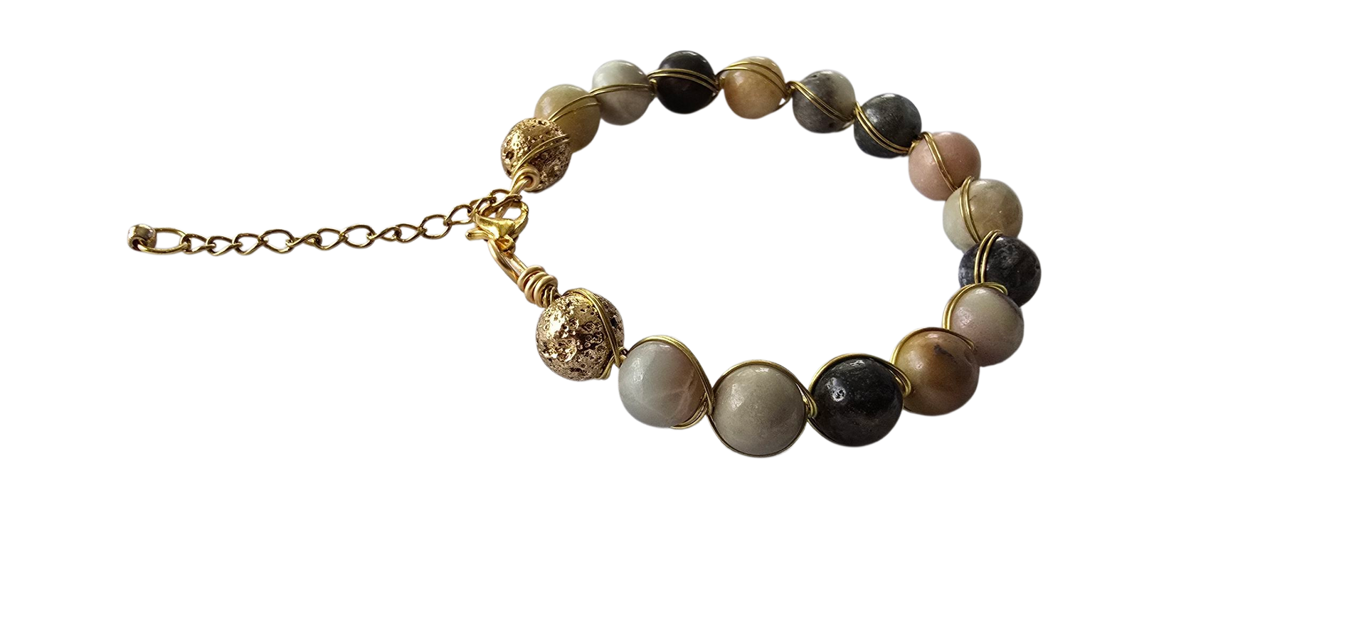 "Calm Currents" – Wire-Wrapped Amazonite Bracelet with Gold Accents