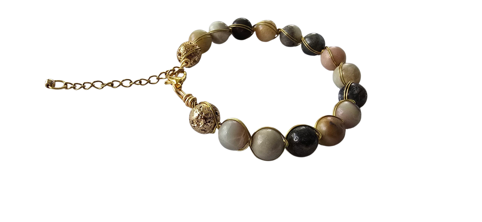 "Calm Currents" – Wire-Wrapped Amazonite Bracelet with Gold Accents