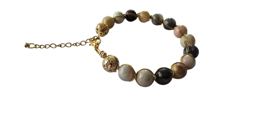 "Calm Currents" – Wire-Wrapped Amazonite Bracelet with Gold Accents