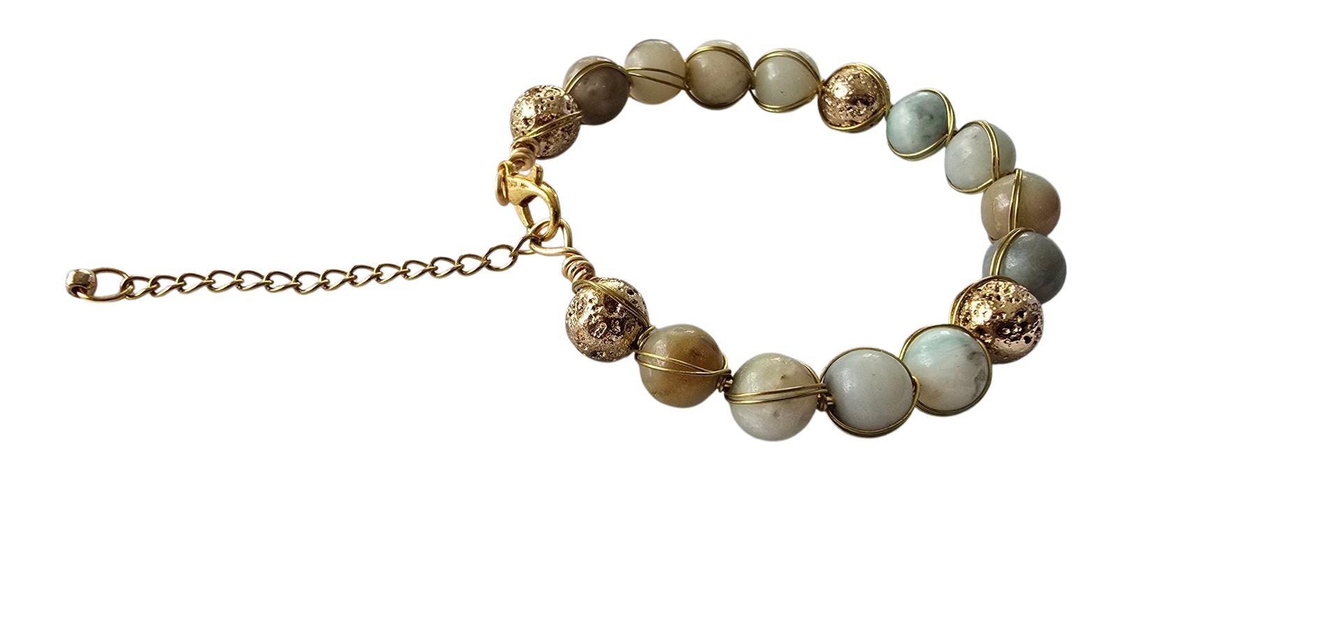 Natural Amazonite & Gold Wire-Wrapped Bracelet