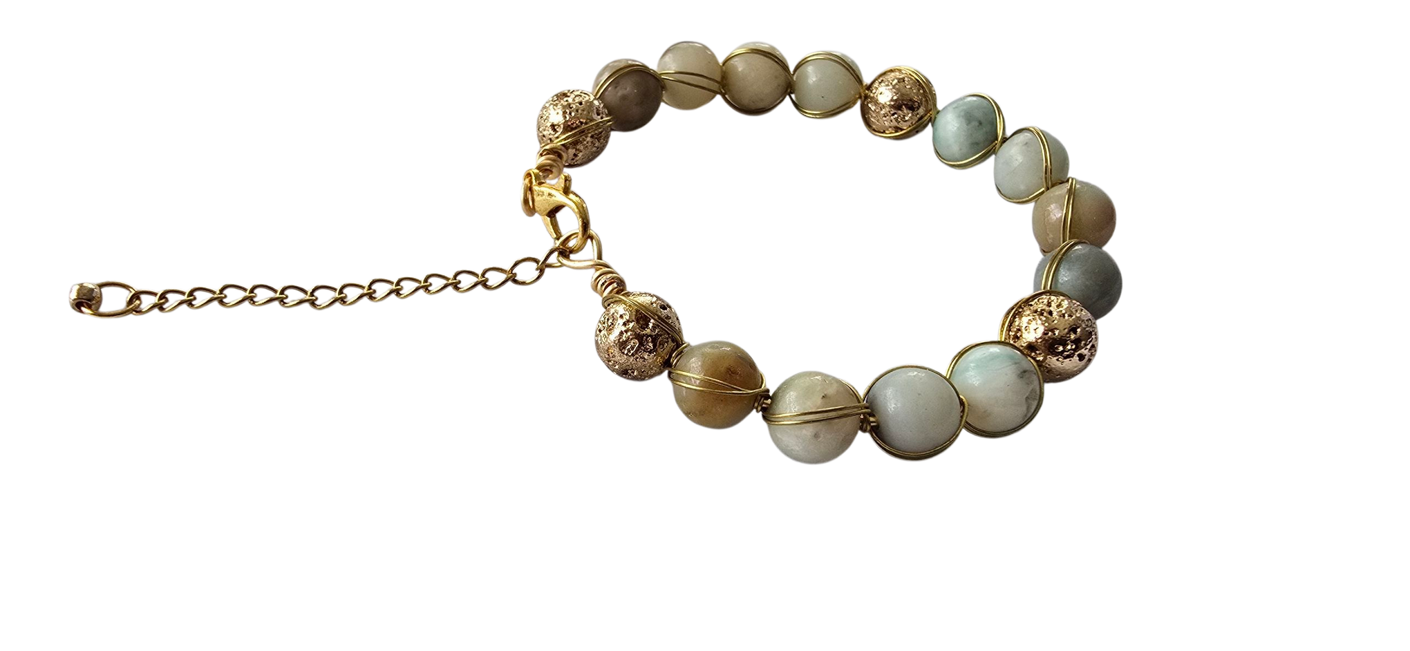 Natural Amazonite & Gold Wire-Wrapped Bracelet