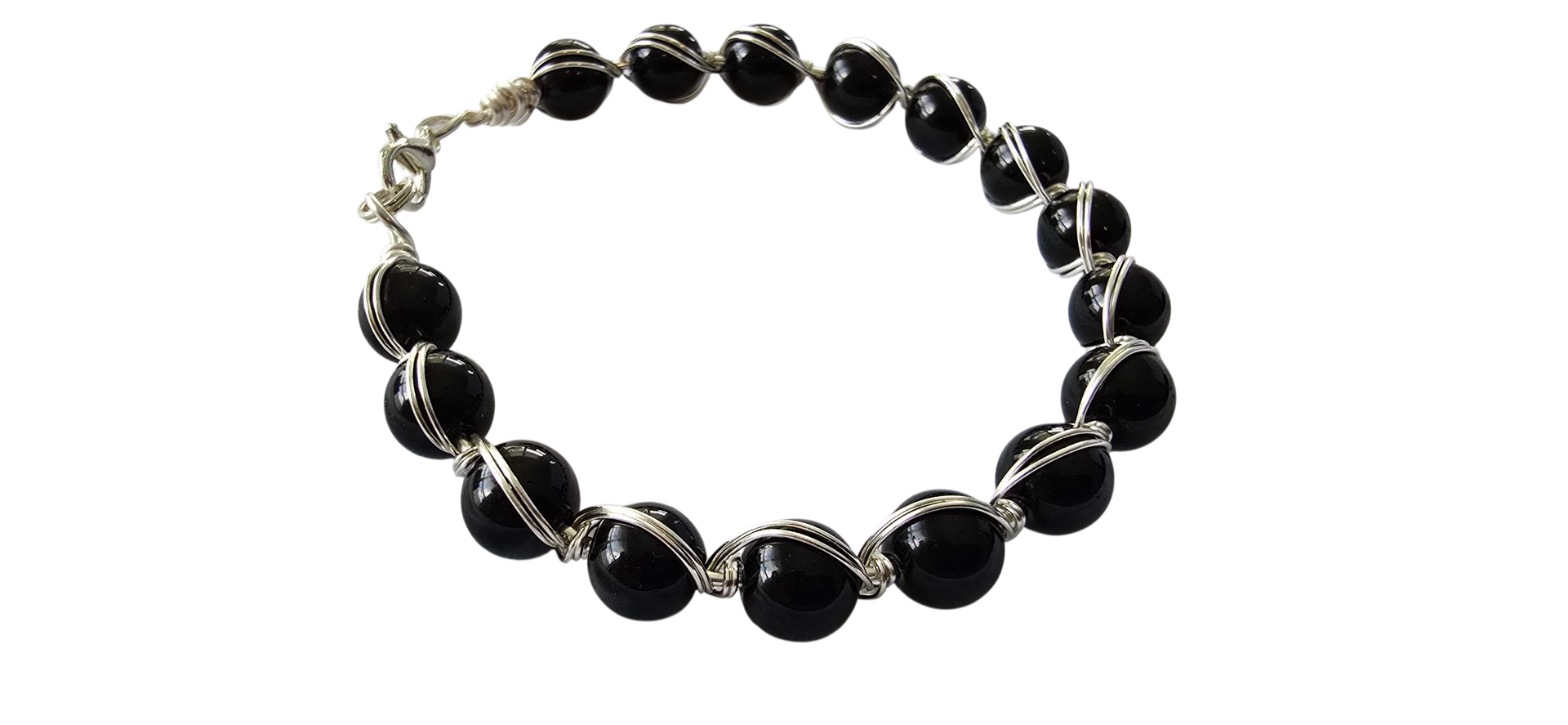 Black Onyx , Silver Wire-Wrapped Statement Bracelet